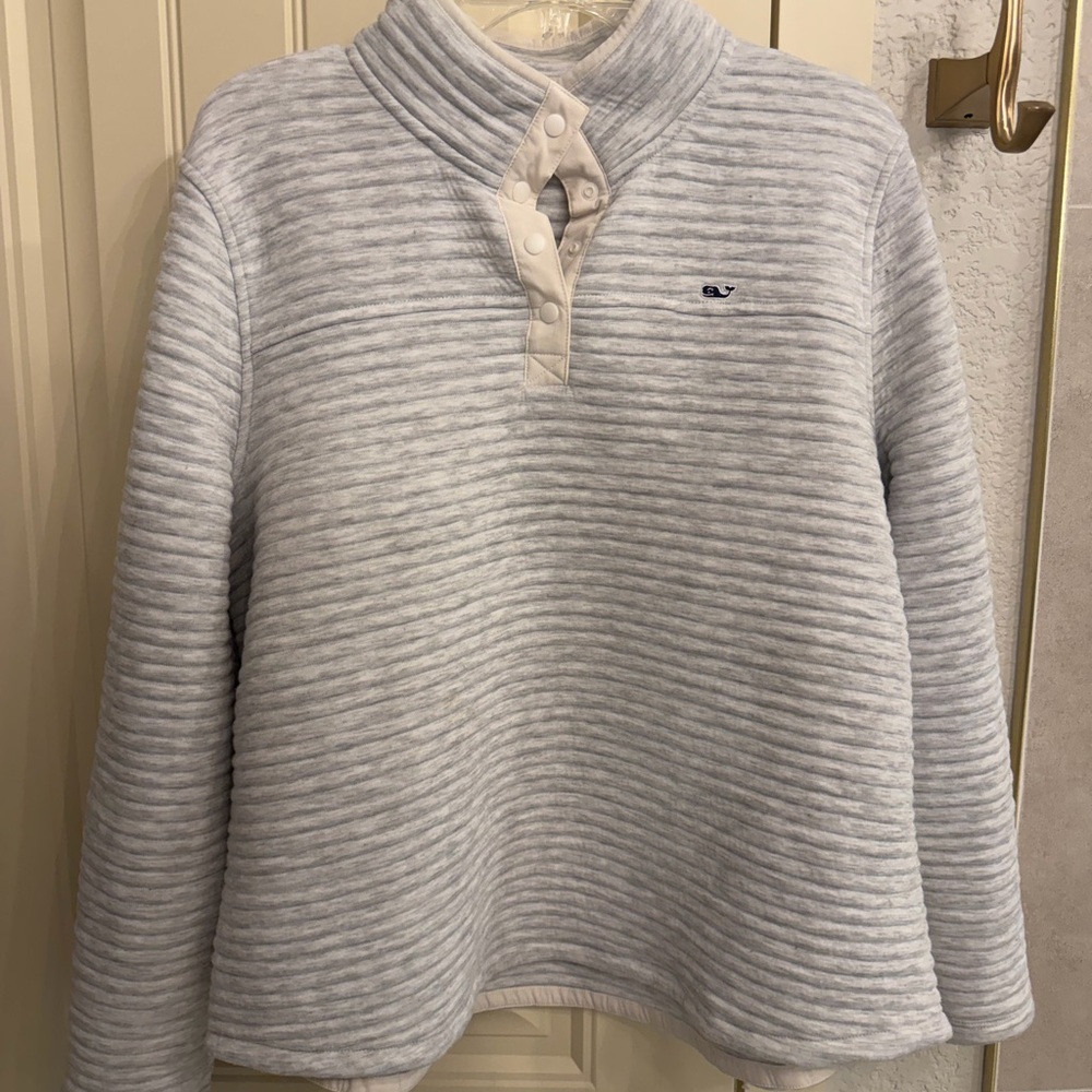 Vineyard Vines Quilted Mock-Neck Pullover Sweater in Light Gray size xl